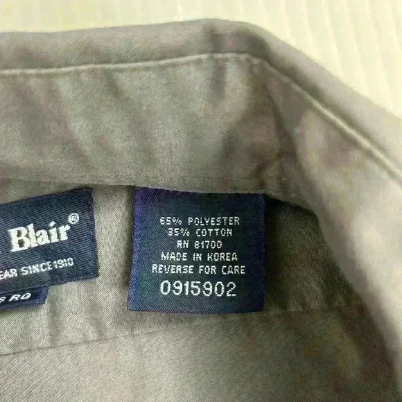 John Blair Mens Size 16 Button Up Shirt Gray Long Sleeve Cotton Polyester - Picture 6 of 10